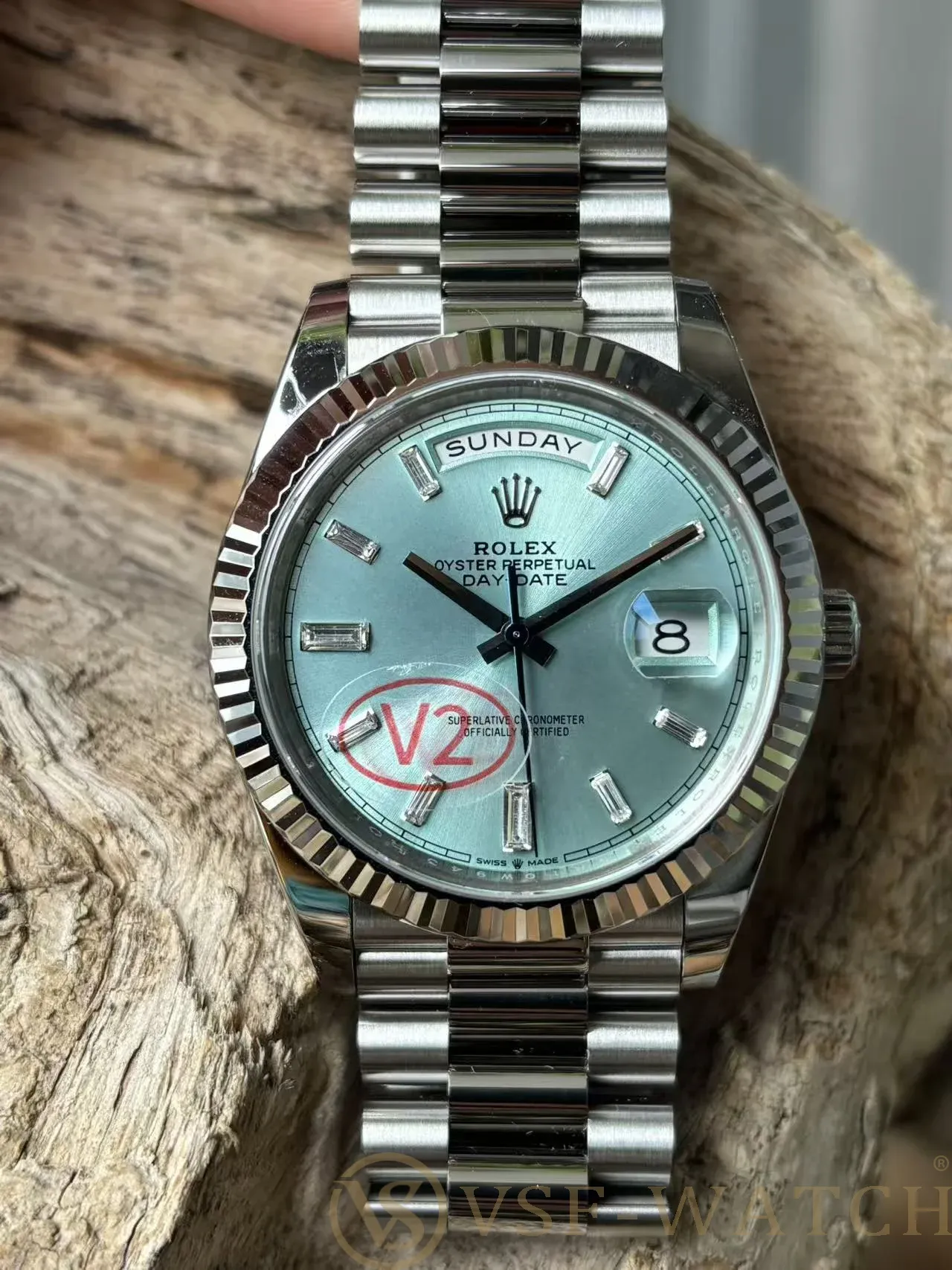 VS Factory Rolex Day-Date 40 Platinum Ice Blue Diamond Dial 