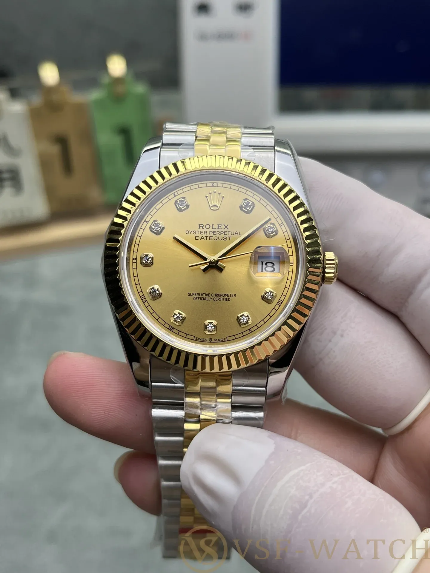 VSF Watch Rolex Datejust 41mm Two-Tone Gold Champagne Diamon